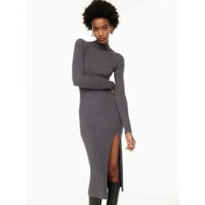 Aritzia Wilfred Alchemy Ribbed Dress Peppercorn Grey Large‎ Knitted Cozy Chic
